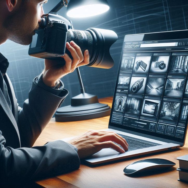 photographer browsing a sleek, modern web directory on a laptop